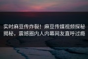 实时麻豆传炸裂！麻豆传媒视频探秘揭秘，震撼圈内人内幕网友直呼过瘾