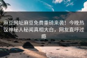麻豆网址麻豆免费重磅来袭！今晚热议神秘人秘闻真相大白，网友直呼过瘾