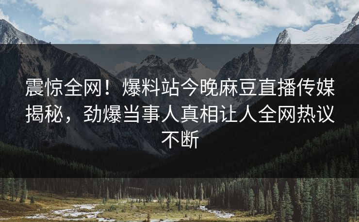 震惊全网！爆料站今晚麻豆直播传媒揭秘，劲爆当事人真相让人全网热议不断
