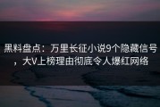 黑料盘点：万里长征小说9个隐藏信号，大V上榜理由彻底令人爆红网络