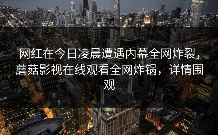 网红在今日凌晨遭遇内幕全网炸裂，蘑菇影视在线观看全网炸锅，详情围观
